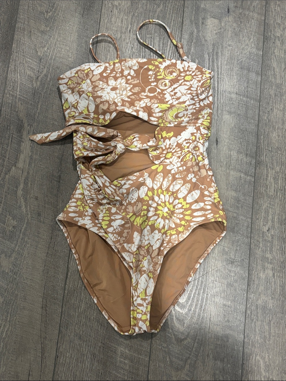 NWOT Women’s Floral One-Piece Swimsuit in Brown and Yellow